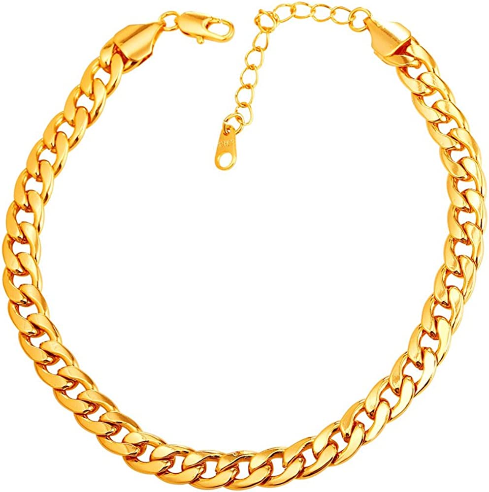 U7 Women Girls Barefoot Jewelry 18K Gold or Rose Gold Stainless Steel Heart / Rope / Figaro / Cuban Chain Anklet Foot Bracelet, 25-30 CM Long