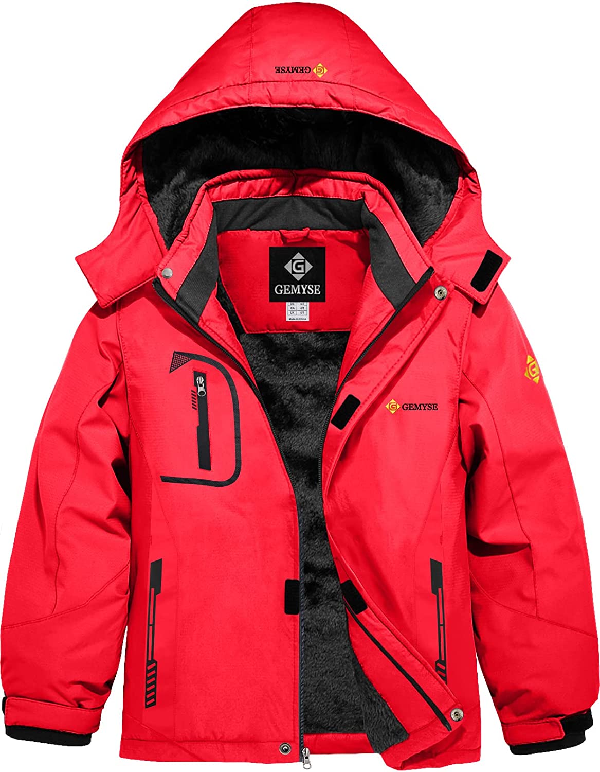 GEMYSE Boy's Waterproof Ski Snow Jacket Fleece Windproof Winter Jacket with Hood
