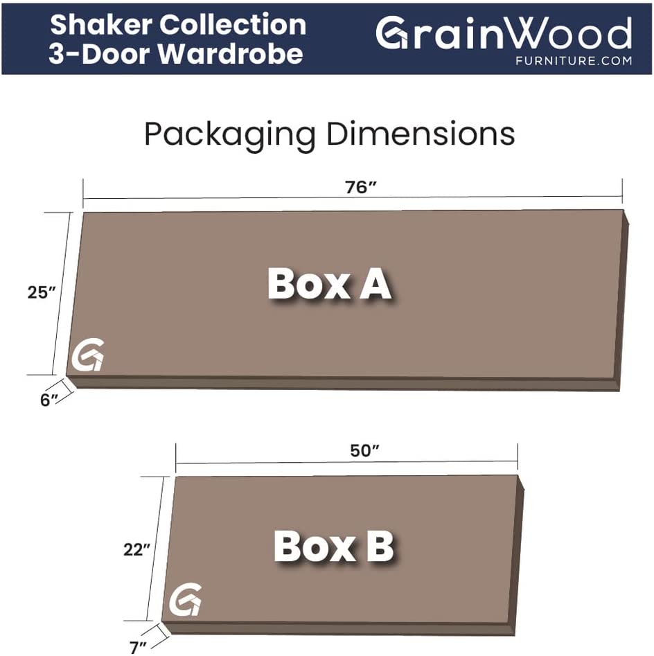 Grain Wood Furniture Shaker 3-Door Wardrobe, Walnut