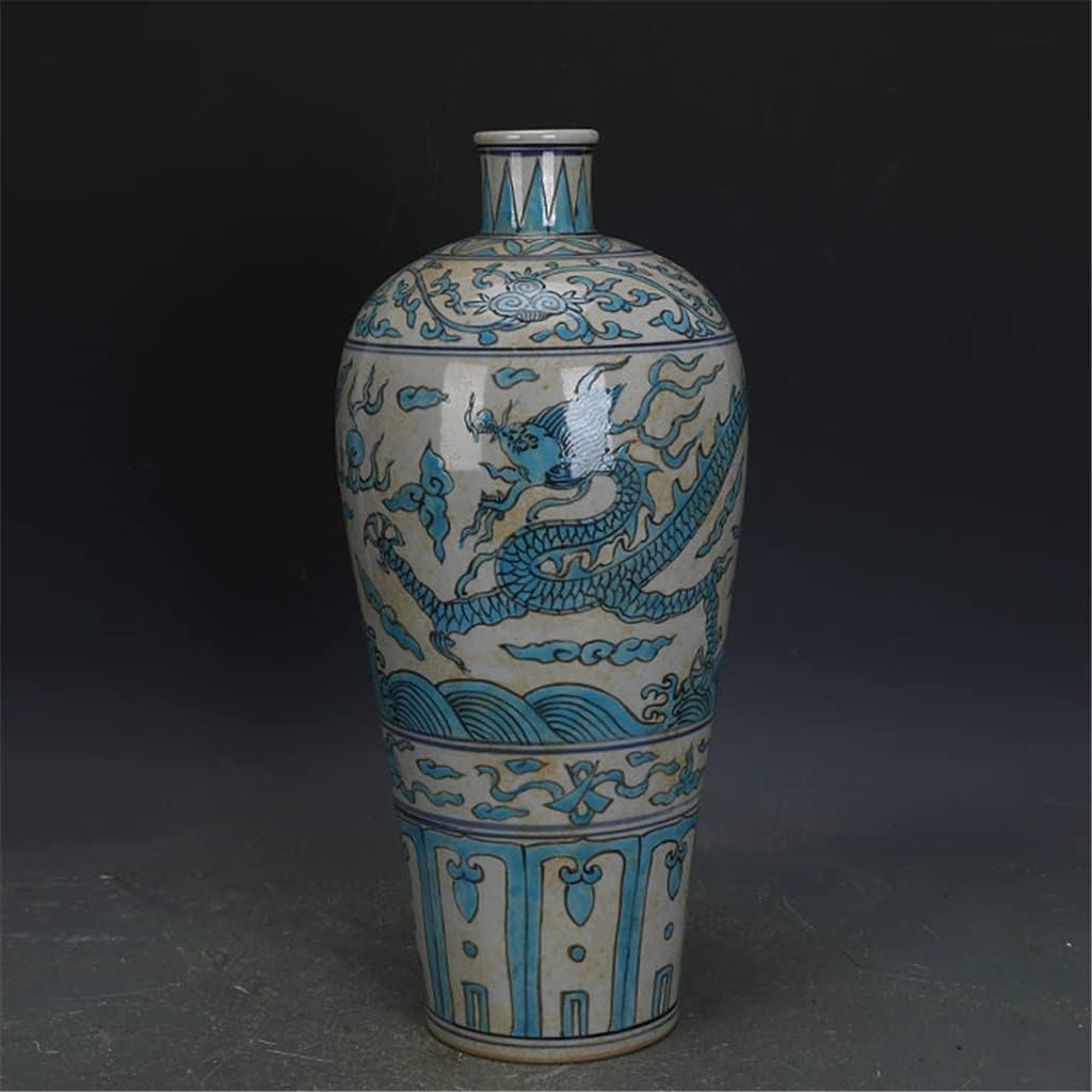 ZHYH Antique Ceramic Vase Hand-Painted Blue Sea Pattern Vintage Decoration Porcelain Vase
