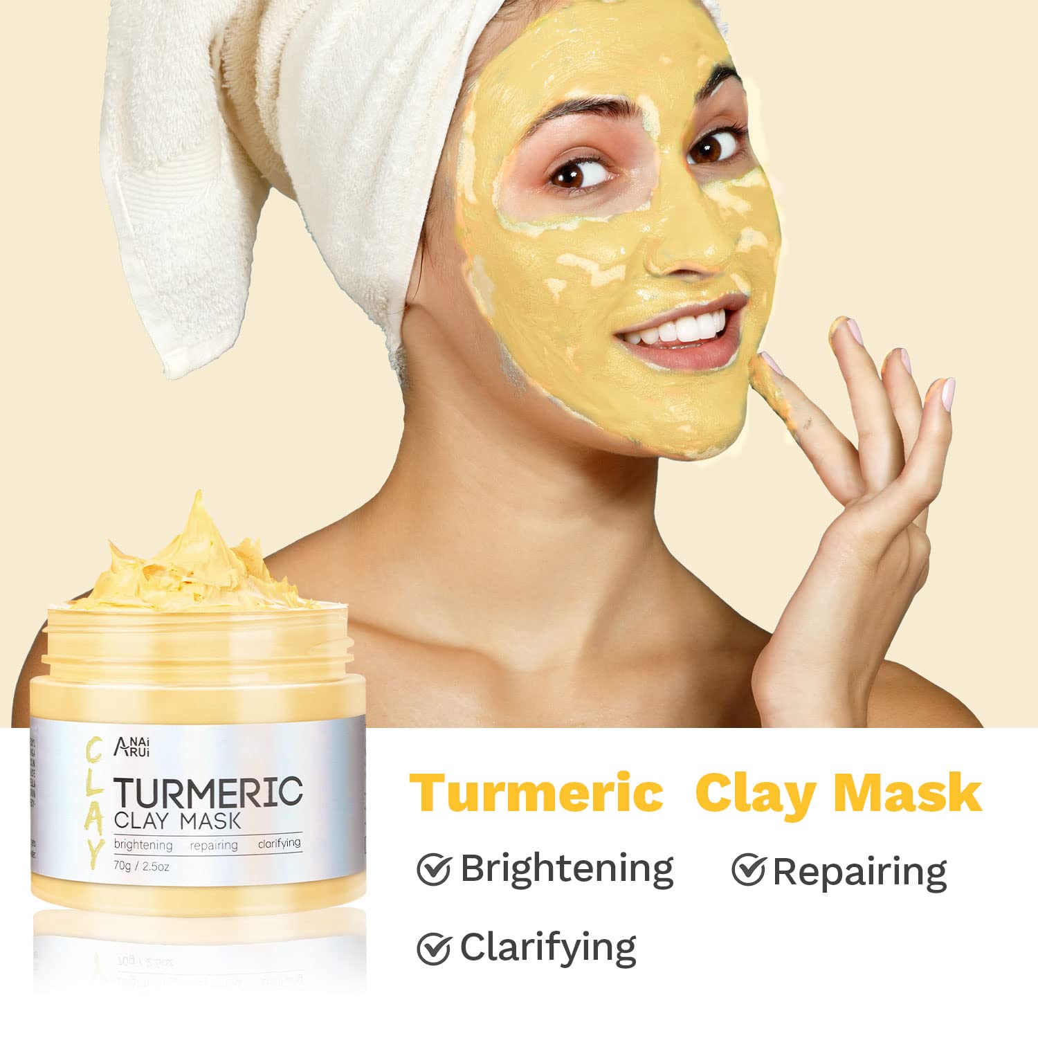 ANAI RUI Turmeric Clay Mask - Green Tea Clay Mask - Dead Sea Minerals Mud Mask, Spa Facial Mask Set, 2.5 oz each