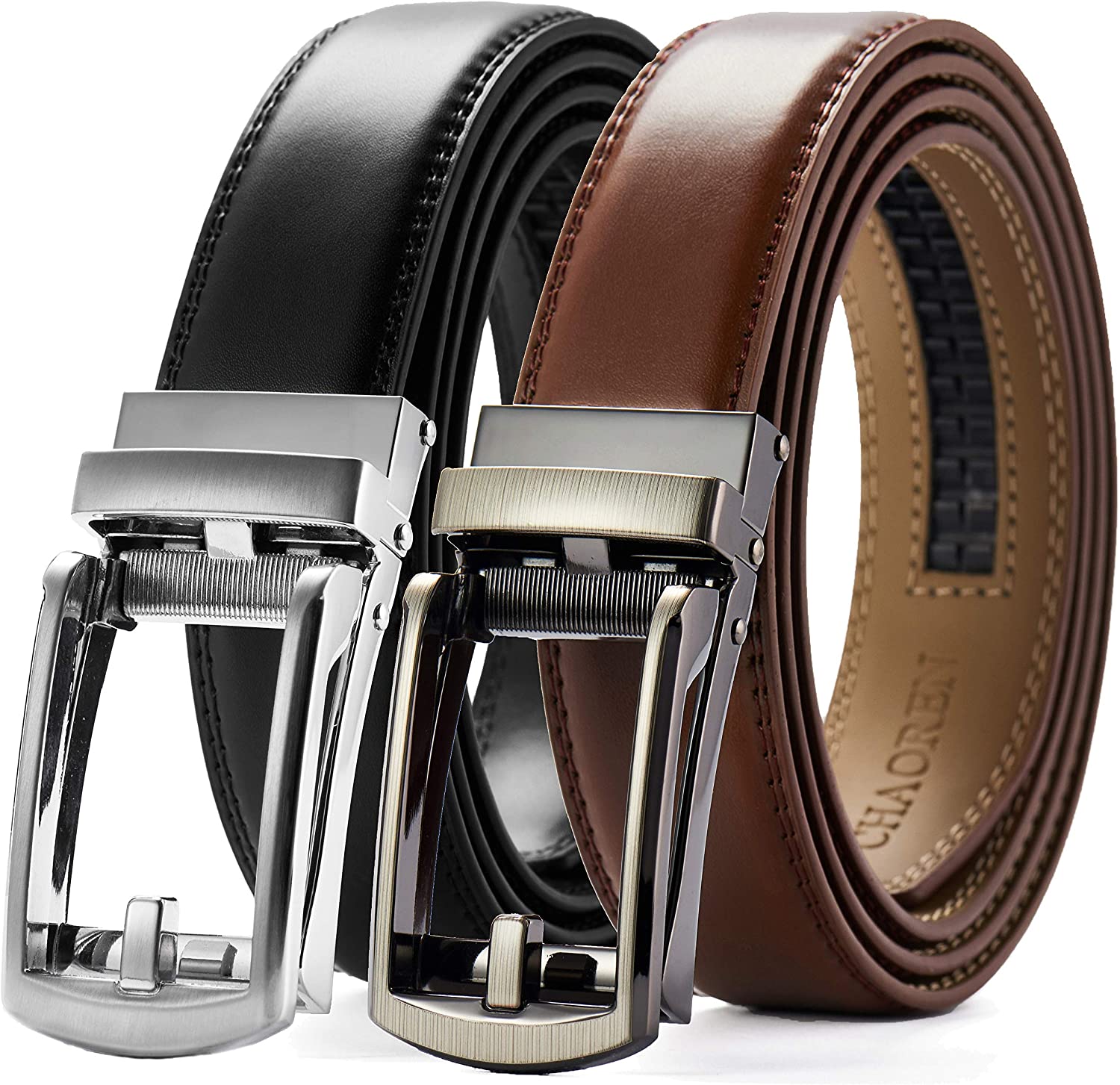 CHAOREN Click Belt for Men 2 Pack - Mens Dress Belt 1 1/4" in Gift Set Box - Design Belt Meet Almost Any Occasion and Outfit