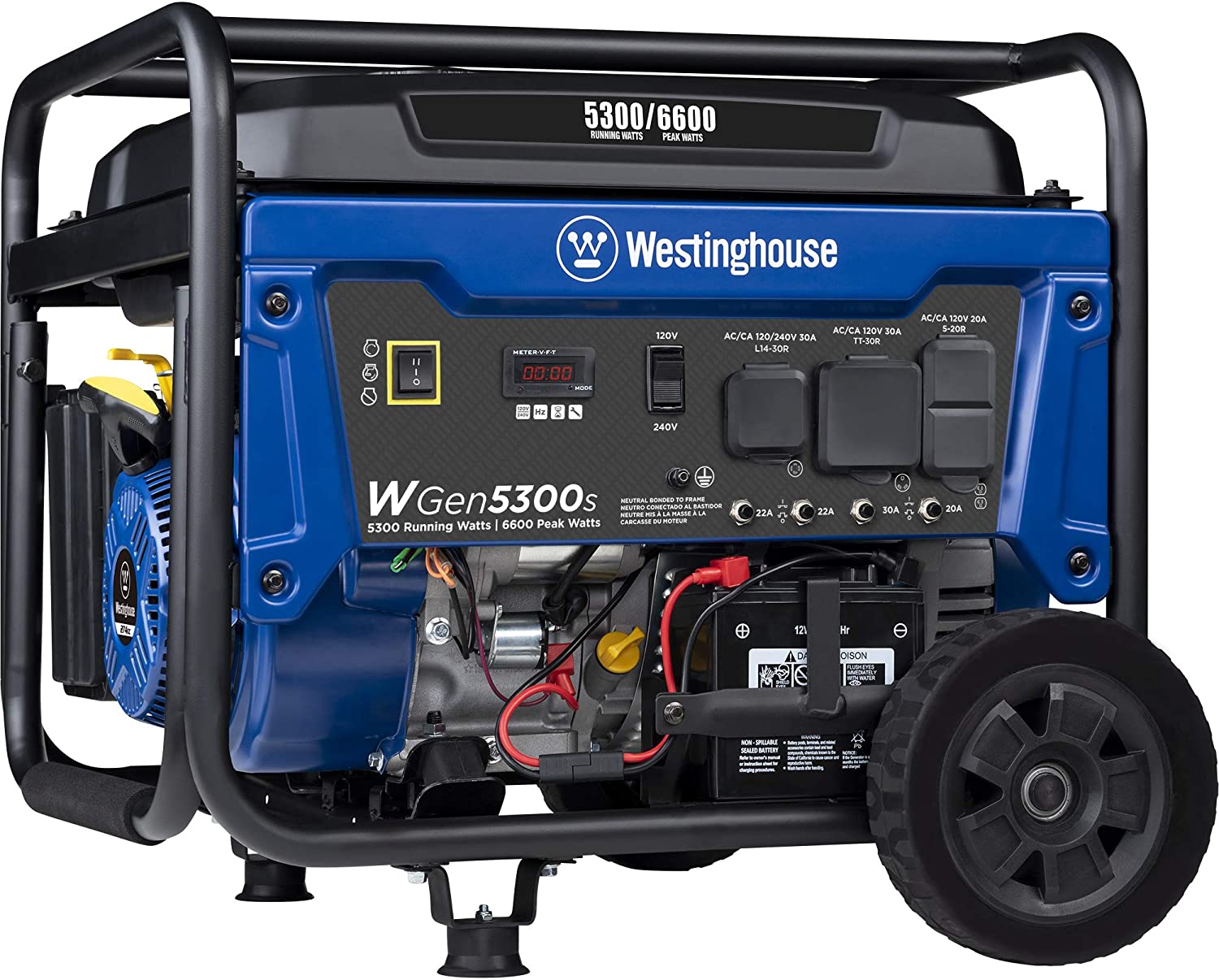 Westinghouse 6600 Peak Watt Home Backup Portable Generator, Electric Start, Transfer Switch Ready 30A Outlet, RV Ready 30A Outlet, CARB Compliant