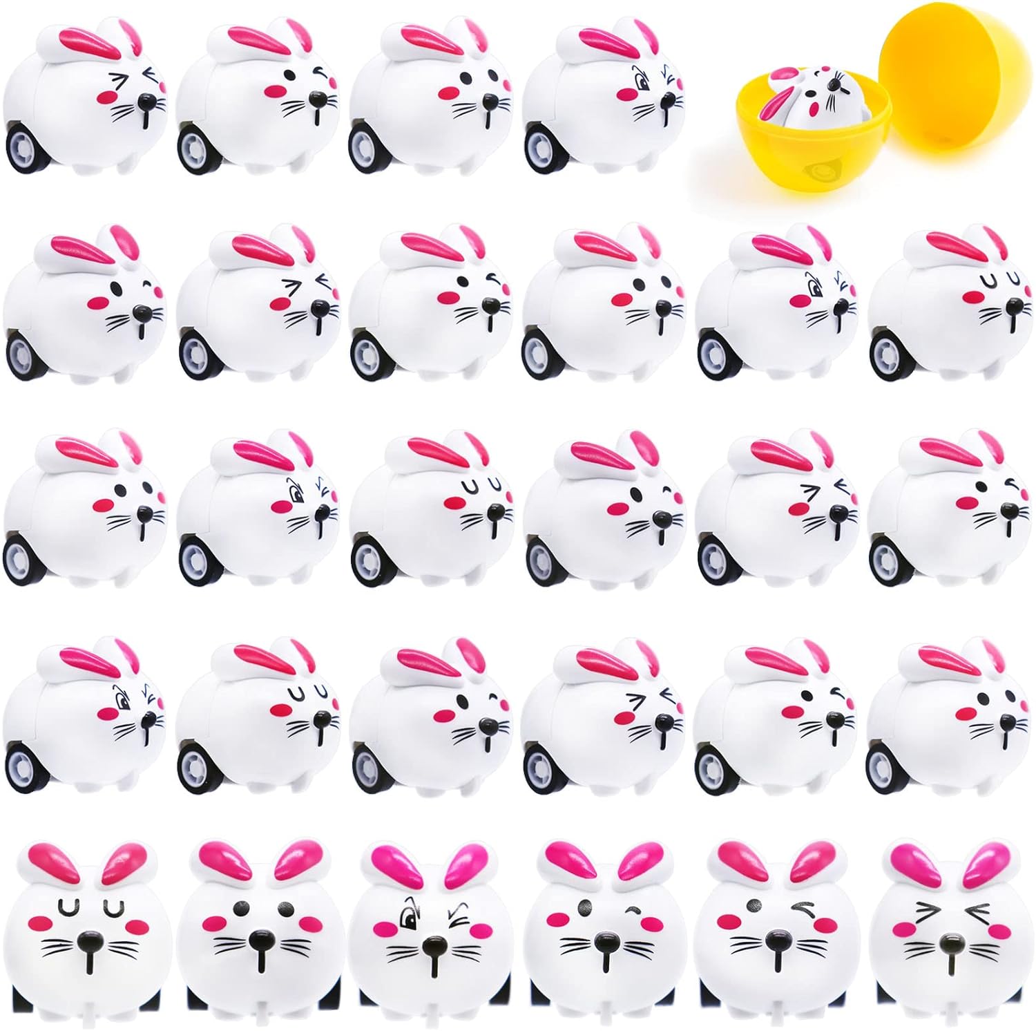Qyyiguf 30 PCS Easter Bunny Toy Cars,Rabbit Toys Pull Back Cars,Mini Bunny Toys for Easter Basket Stuffers,Easter Egg Stuffers,Party Favors,Classroom Prizes,Birthday Gifts,Kids,Girls,Boys