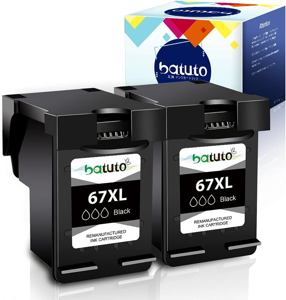 batuto Remanufactured hp 67 Ink cartridges Black/Color Combo Pack for DeskJet 2700 2755 2755e Envy 6000 6400 6455 6458e 6055e DeskJet Plus 4100 4155e with 67xl hp Printer Ink (2 Black Pack)