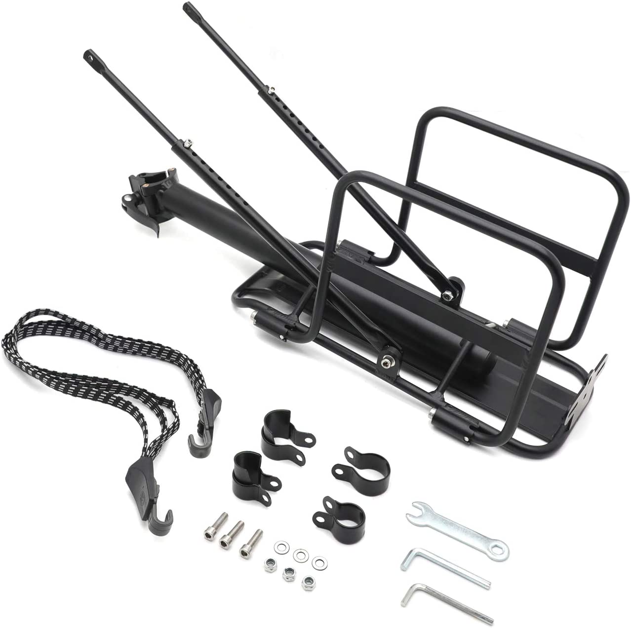 HTTMT- Bicycle Rear Rack Fender Luggage Rack Seat w/metal adjustable side wing [P/N: ET-BIKE-RACK004-BK ]