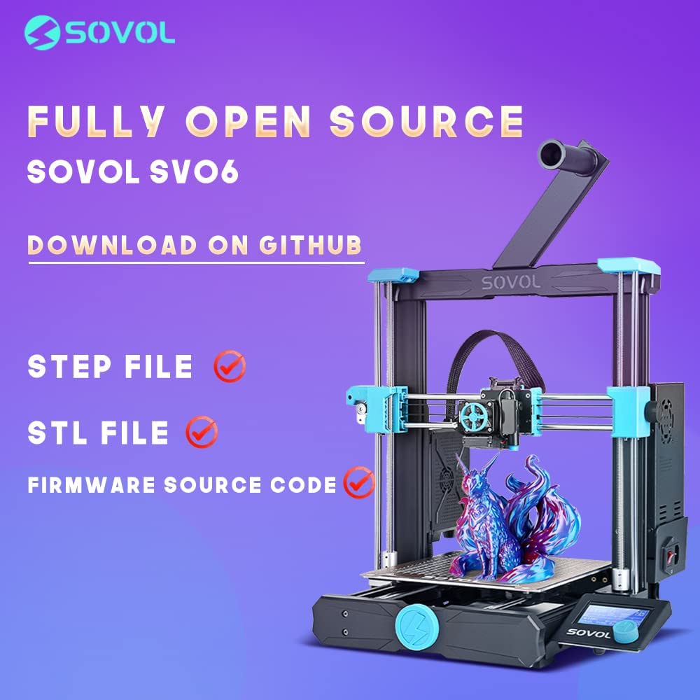 Sovol SV06 3D Printer Open Source with All Metal Hotend Planetary Dual Gear Direct Drive Extruder 25-Point Auto Leveling PEI Build Plate 32 Bit Silent Board Printing Size 8.66x8.66x9.84 inch
