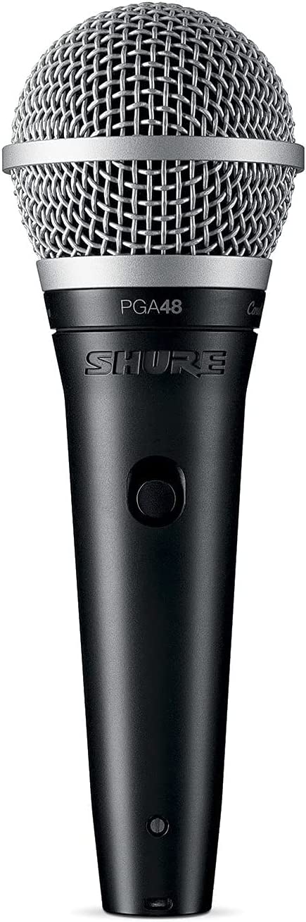 Shure PGA48 Dynamic Microphone - Handheld Mic for Vocals with Cardioid Pick-up Pattern， Discrete On/Off Switch， 3-pin XLR Connector， 15&#39; XLR-to-XLR Cable， Stand Adapter and Zipper Pouch (PGA48-XLR