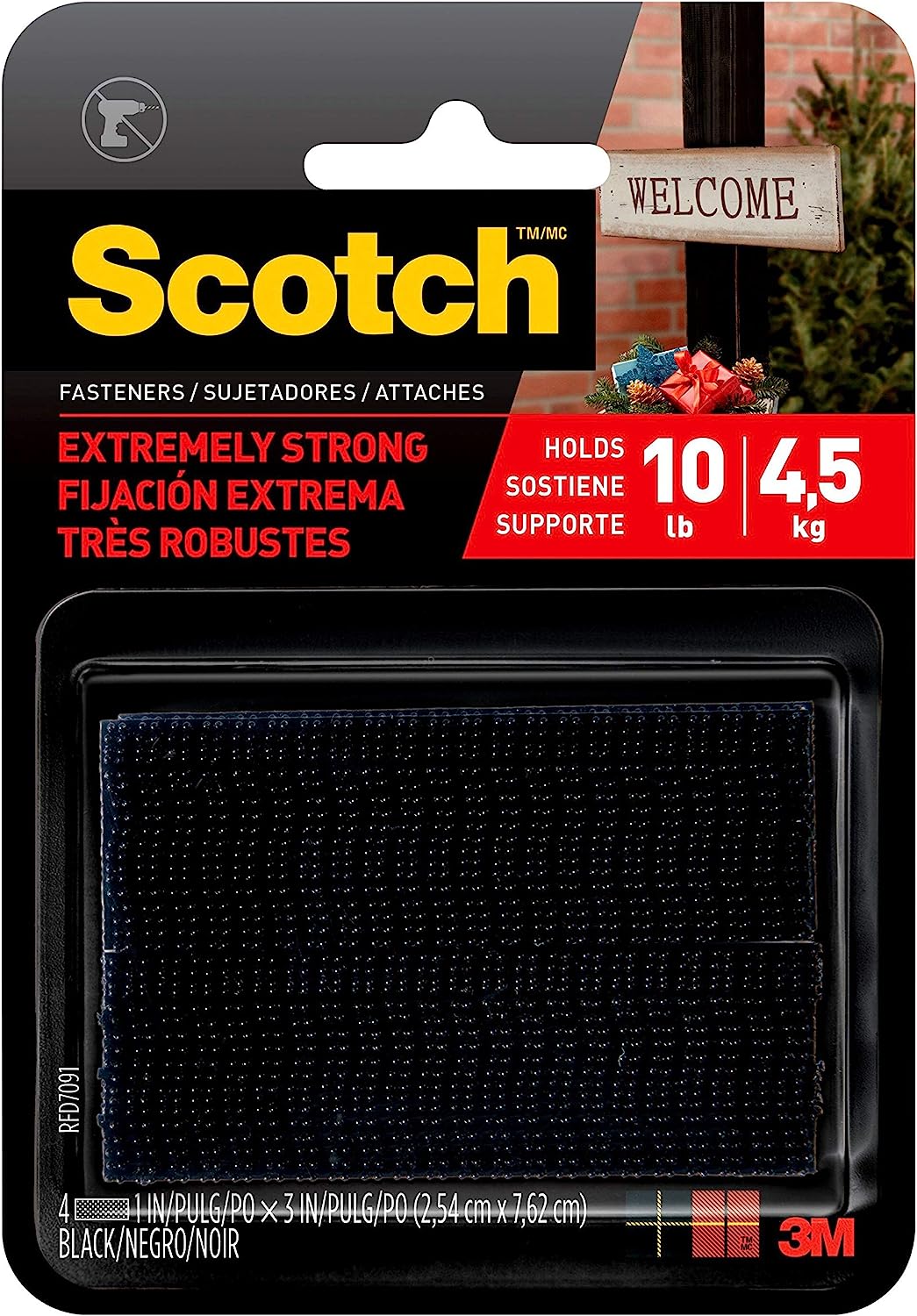 Scotch Mounting, Fastening & Surface Protection RFD7091 Interlocking Fasteners Strips, 4, Black, 2 count