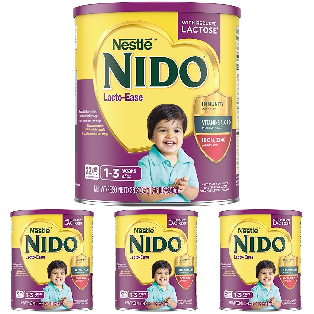 Nestle NIDO Lacto-Ease Toddler Powdered Milk Beverage - 28.2 Oz Canister - Toddler Drink Mix (Pack of 4)