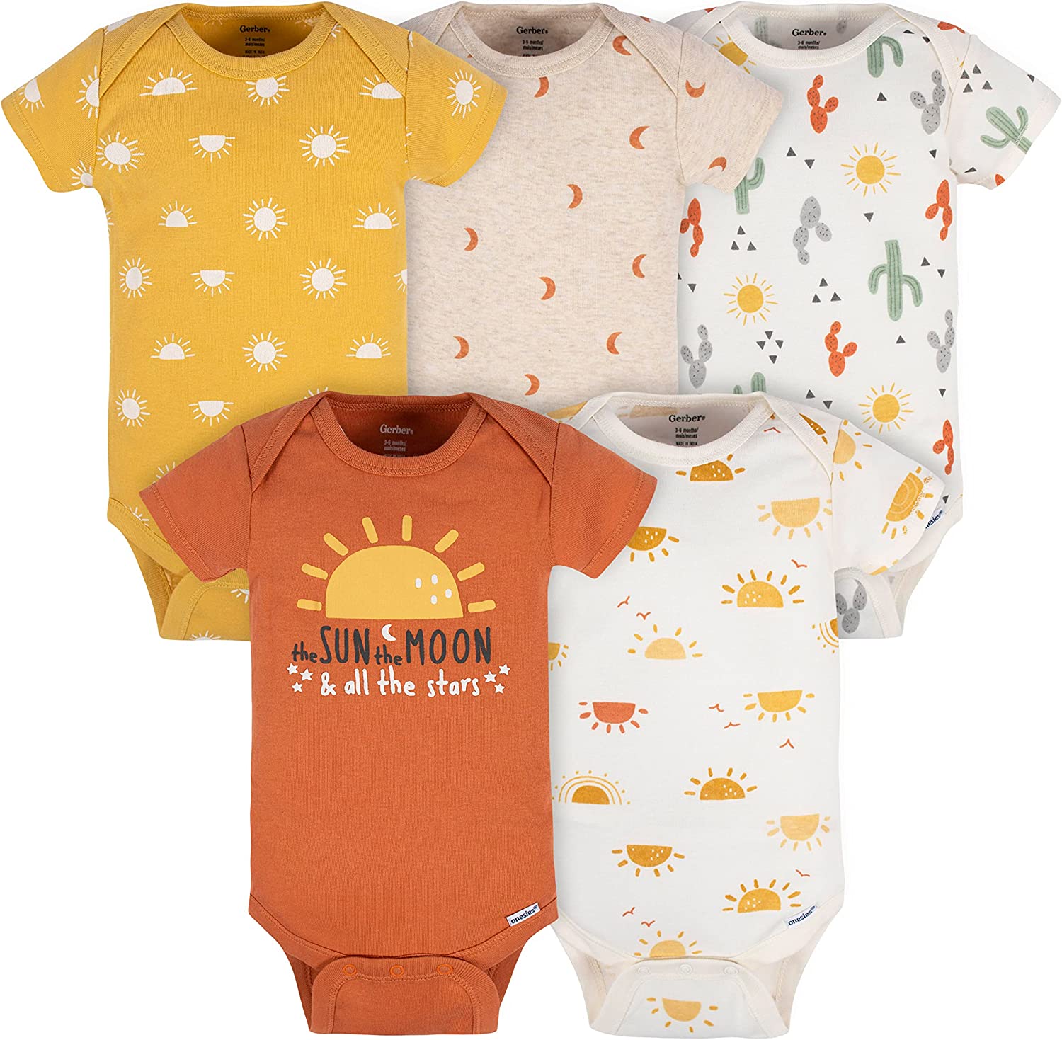 Gerber Unisex Baby 5-Pack Short Sleeve Variety Onesies Bodysuits Southwest Newborn