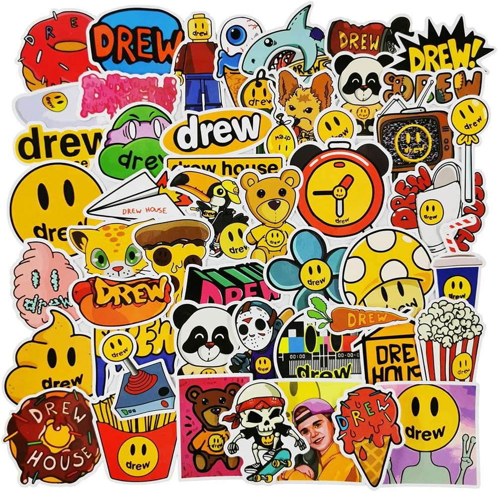 Laptop Stickers 50pcs Pack, Fashion Brand Logo Water Bottle Luggage Skateboard Sticker for Kids/Teen, Cool Vinyl Decal for Girl Travel Case Phone Notebook - Drew House