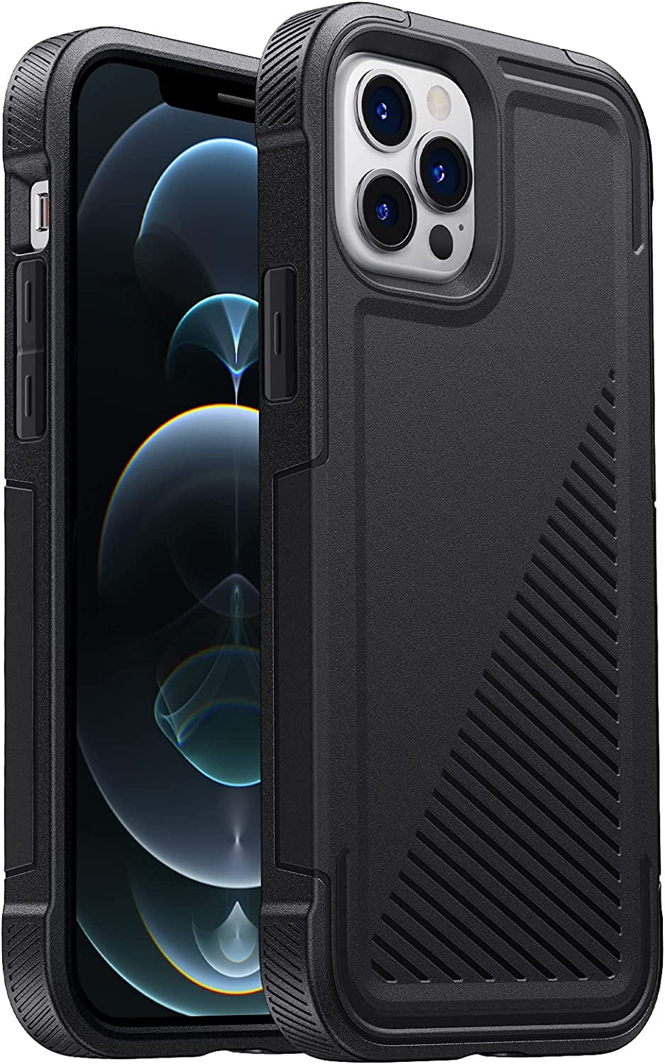 Elando Compatible with iPhone 12 Case and iPhone 12 Pro Case, Shockproof Protective Heavy Duty Tough Rugged Drop Protection Case for iPhone 12 6.1 Inch, Black