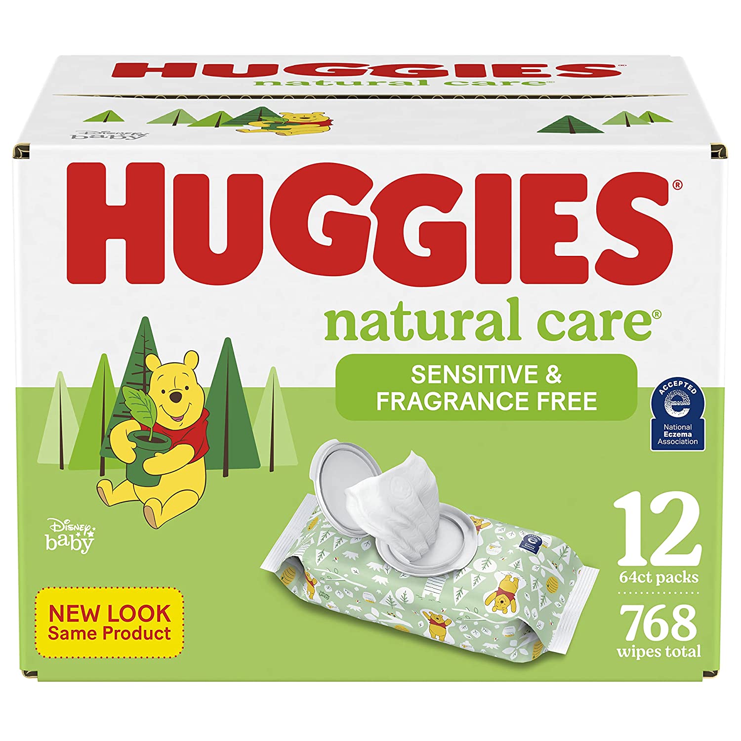 Baby Wipes, Huggies Natural Care Sensitive Baby Diaper Wipes, Unscented, Hypoallergenic, 12 Flip-Top Packs (768 Wipes Total)