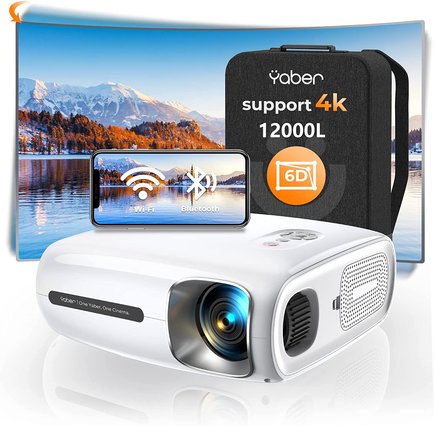 YABER Pro V7 12000L 5G WiFi Bluetooth Projector, Native 1080P Projector 4K Support, Auto 6D Keystone Correction &4P/4D, HD Movie Projectors Home&Outdoor Video 4K Projector for iOS/Android/TV Stick