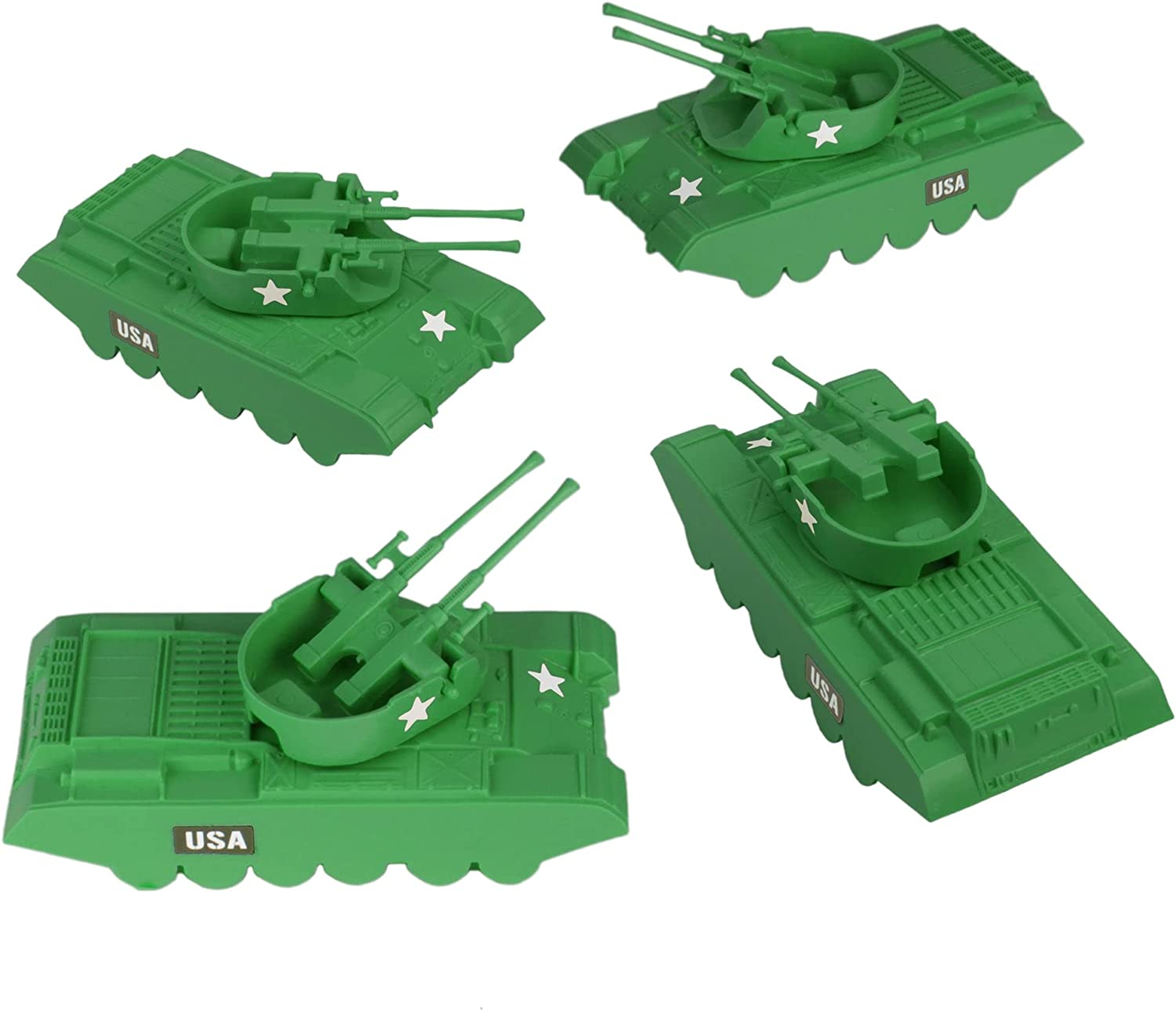 BMC Classic Payton Anti-Aircraft Tanks - 4pc Green Plastic Army Men Vehicles
