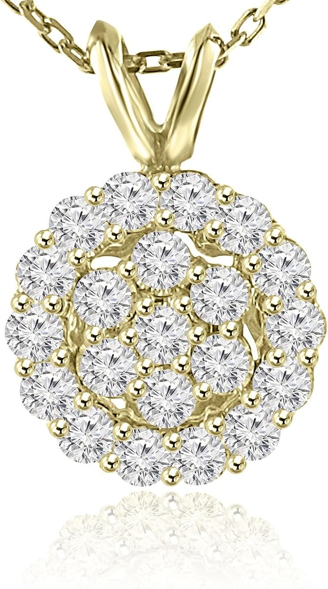 Madina Jewelry 1.00 Ct Ladies Round Cut Diamond Pendant/Necklace in 14 kt Yellow Gold