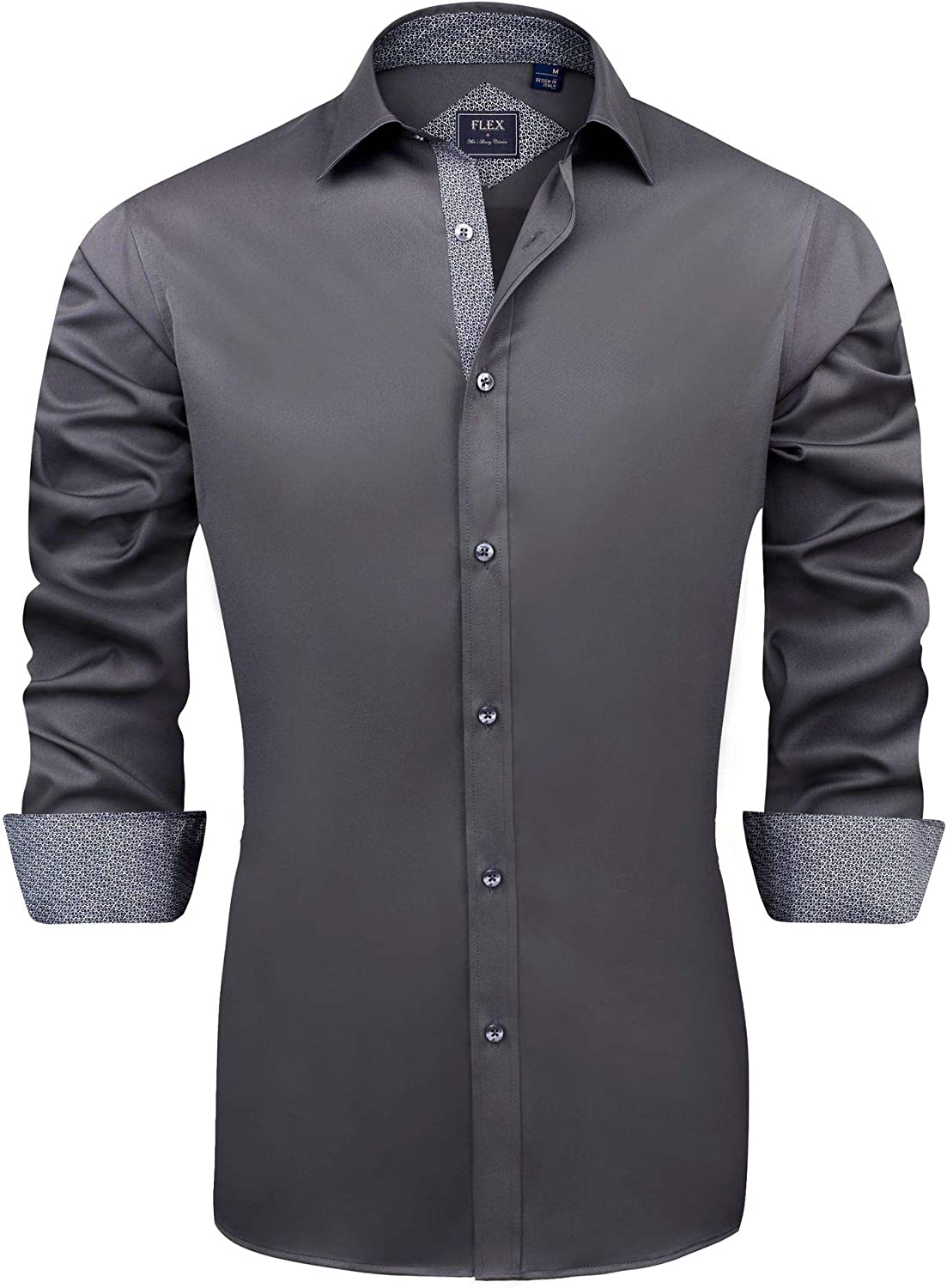 J.Ver Men's Casual Long Sleeve Stretch Dress Shirt Wrinkle-Free Regular Fit Button Down Shirts