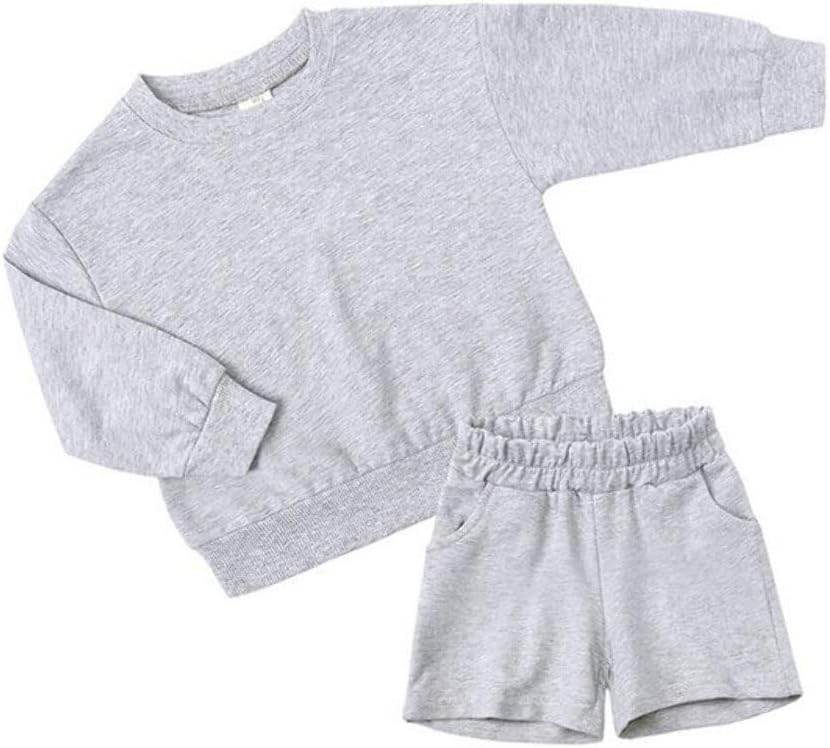 QueenLine 10Sets Bulk Items Wholesale Children Sets Long Sleeves Pullover Tops Hoodie + Shorts Two Piece Sets Casual Solid Tracksuits Grey 160cm
