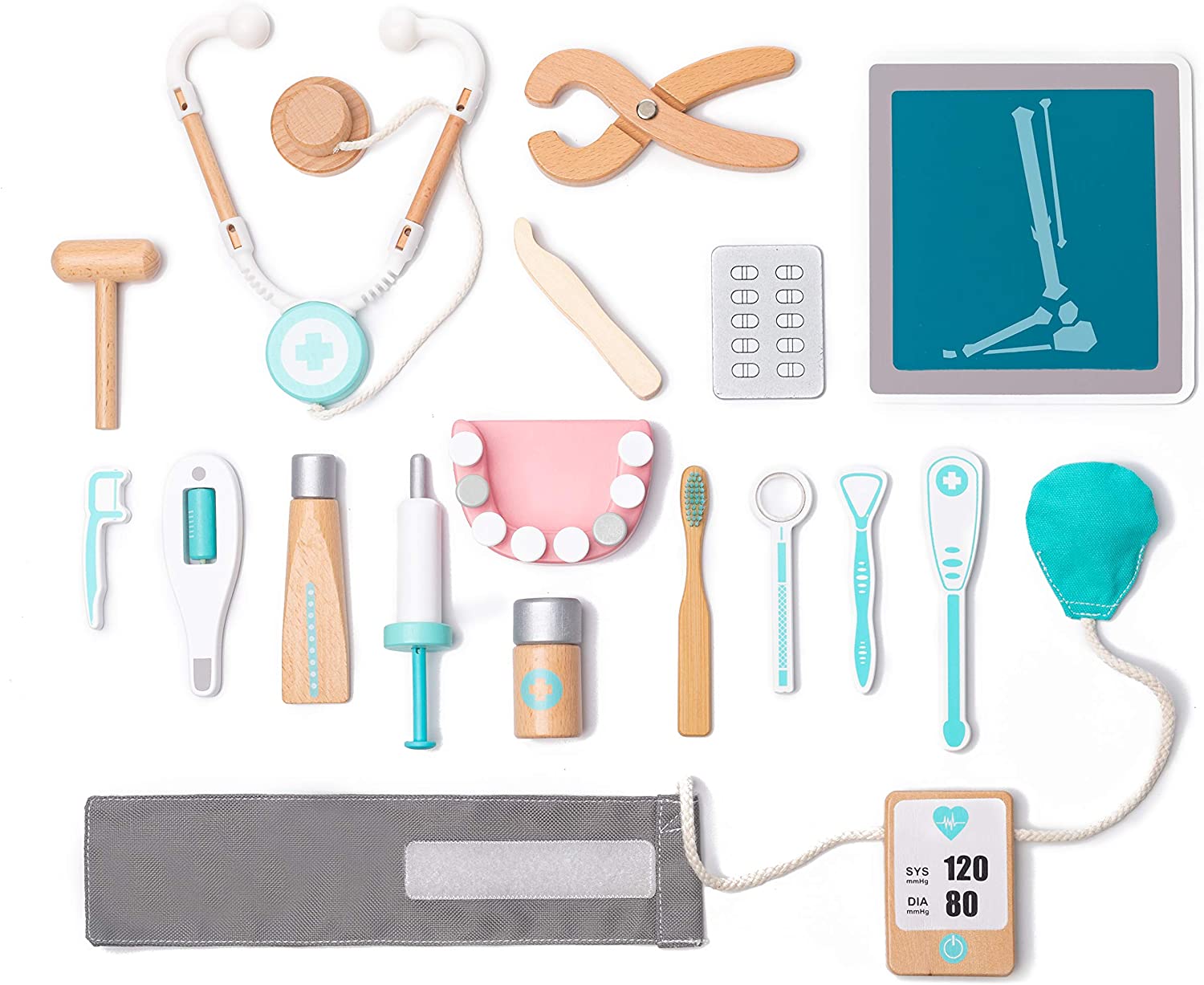 Wooden Doctor Kit for Kids, Pretend Toy 18 PCS Doctor Playset for Toddlers, Montessori Toys Dentist Kit for 3, 4 and 5 Year Old Boys and Girls, 2 Year Old Toys