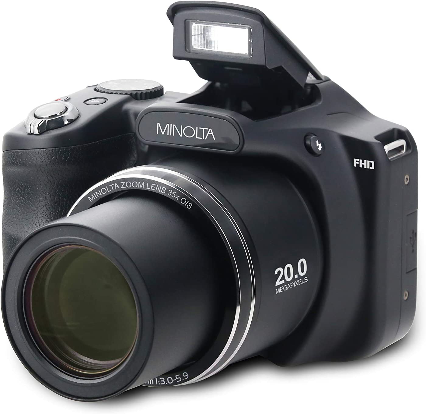 Minolta 20 Mega Pixels High Wi-Fi Digital Camera with 35x Optical Zoom， 1080p HD Video &amp; 3&#34; LCD， Black (MN35Z-BK)