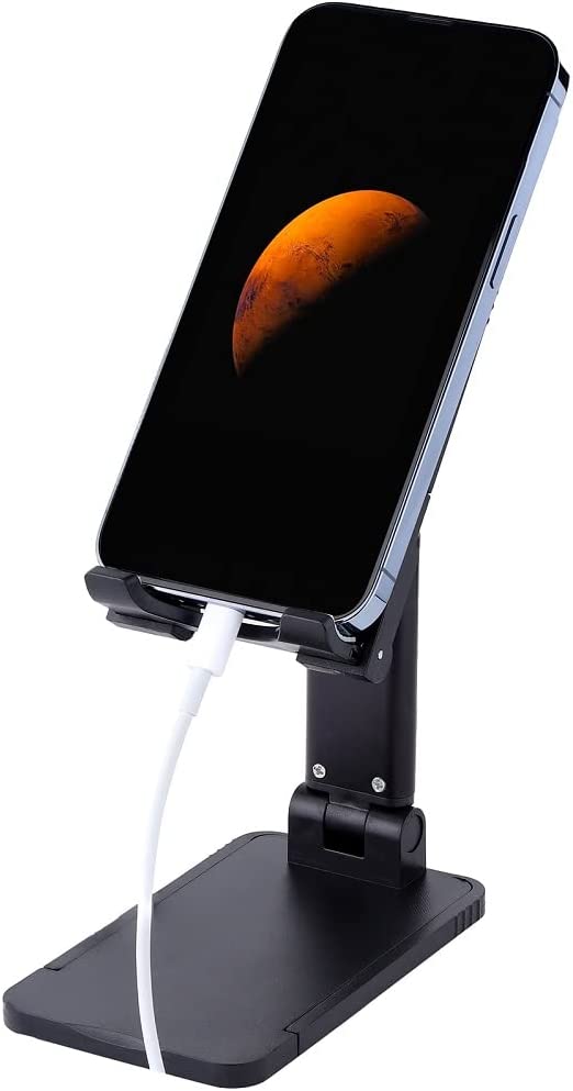 Adjustable Cell Phone Stand, Angle Height Adjustable, Foldable Desk Cell Phone Stand Holder, Phone Dock Cradle Compatible with All Mobile Phones, iPhone, Switch, iPad, Tablet (Black)