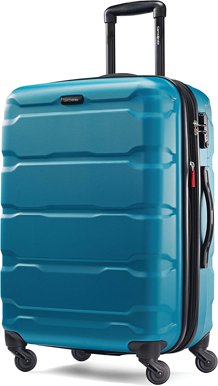 Samsonite Omni PC Hardside Expandable Luggage with Spinner Wheels， Checked-Medium 24-Inch， Caribbean Blue