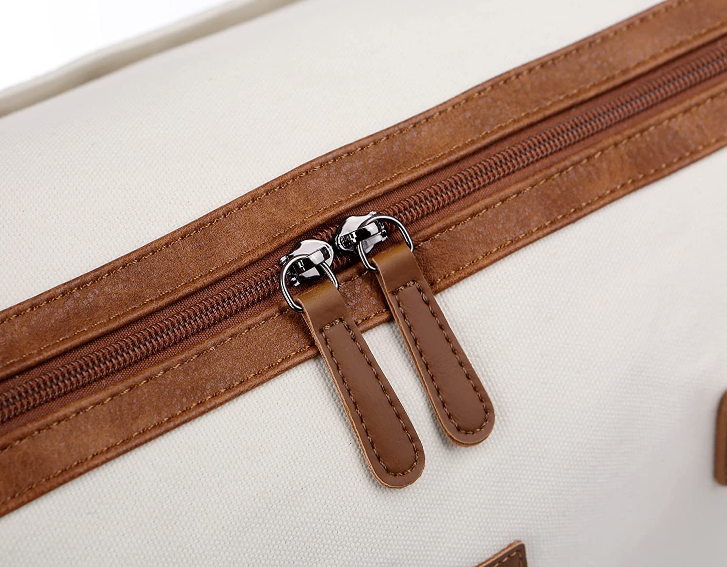 Women Canvas Travel Sport Duffel Bag Weekender Bag Carry on Overnight Bag Large Hospital bag With Free Toiletry bag HB-14 (Beige/white)