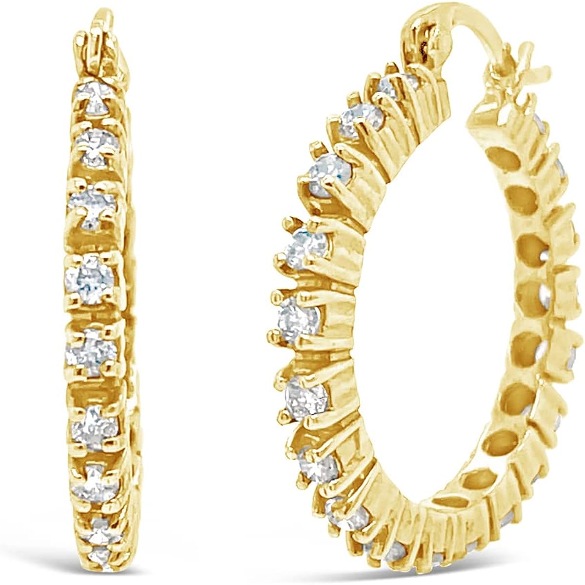 Jewelry Bliss 14k Yellow Gold Hoop Earrings With Diamond. Real Diamond Jewelry, Diamond Hoop Earrings for Women, April Birthstone (Dia: 3/4 Carats) Anniversary, Valentine's, Mother's day, Wedding