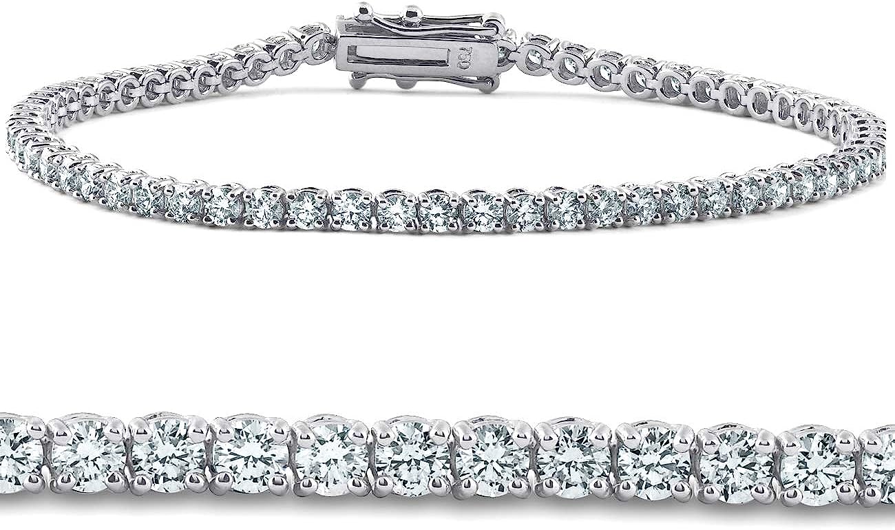 Pompeii3 14k White or Yellow Gold 4ct T.W. Natural Diamond Round-Cut Tennis Bracelet Women's 7"