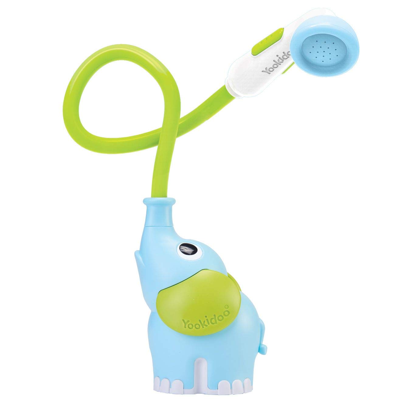 Yookidoo Baby Bath Shower Head - Elephant Water Pump with Trunk Spout Rinser - Control Water Flow from 2 Elephant Trunk Knobs for Maximum Fun in Tub or Sink for Newborn Babies (Blue)