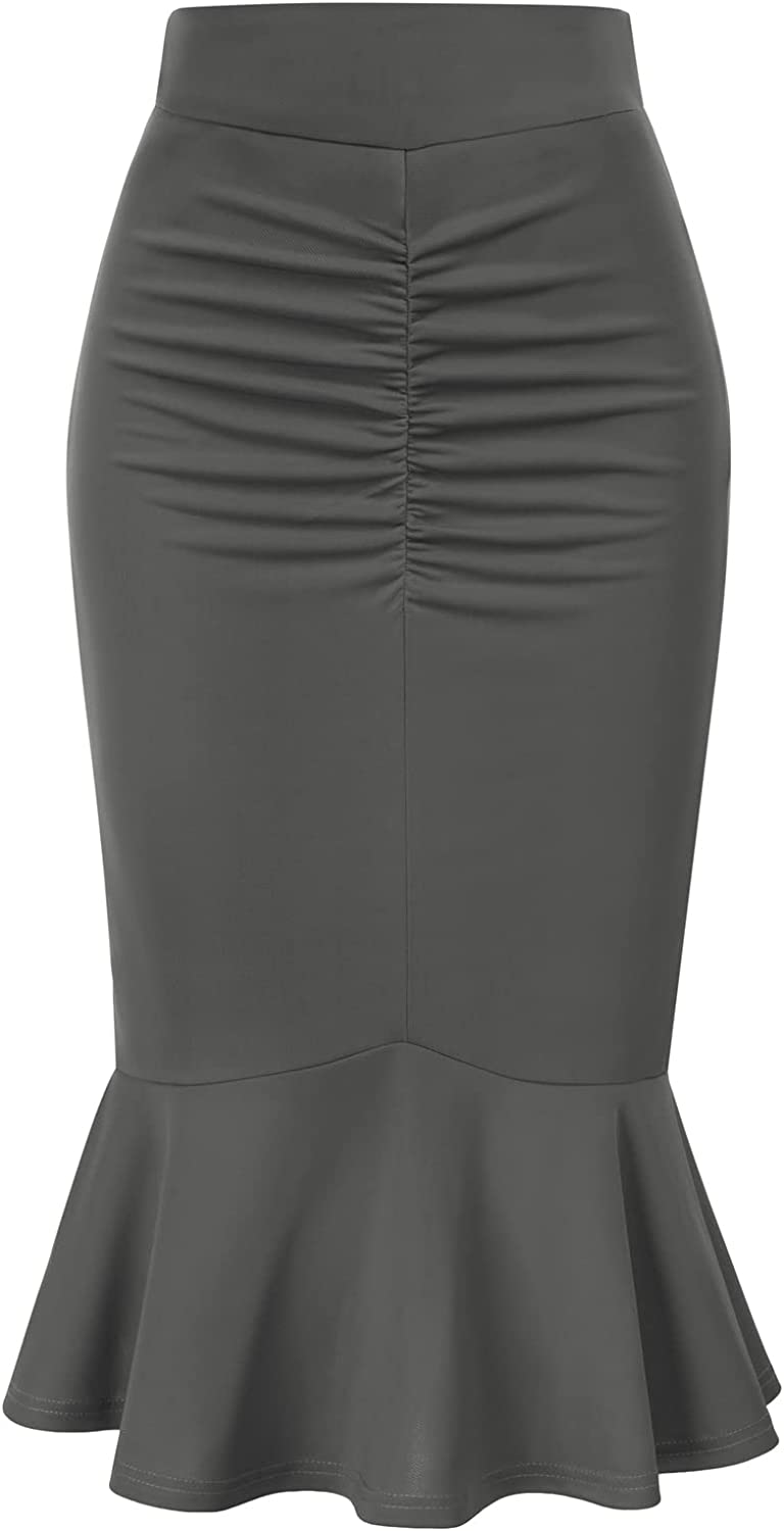 Belle Poque Women’s High Waisted Peplum Midi Pencil Skirt Work Business Skirts with Belt