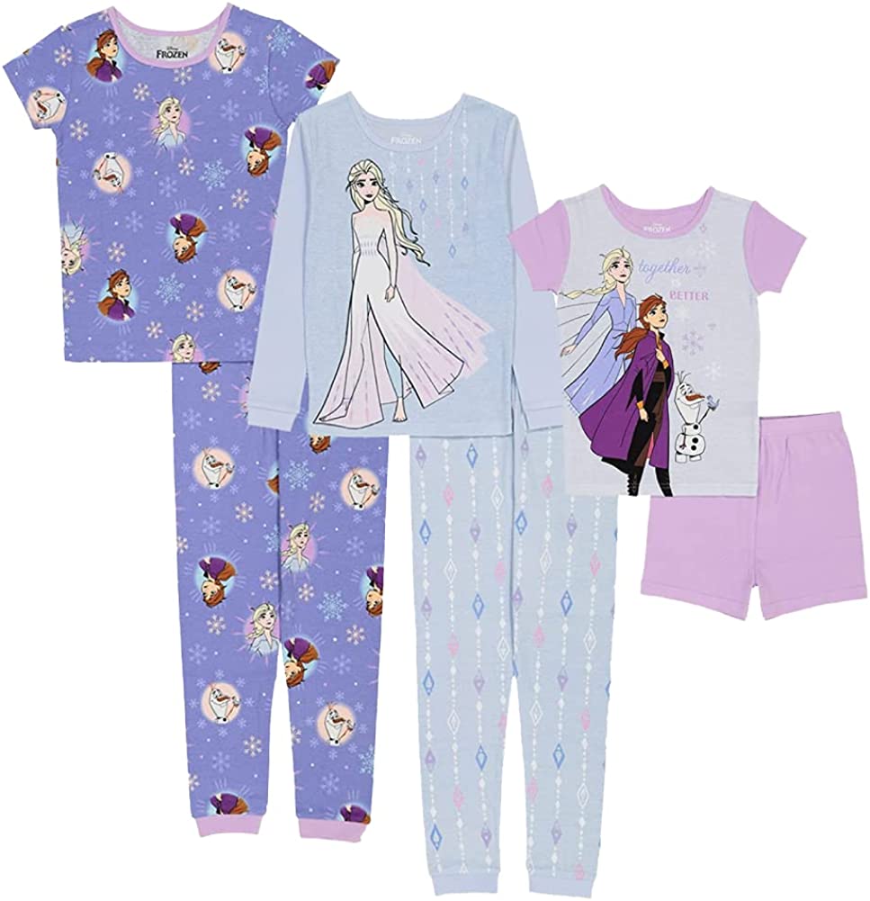 Disney Girls' Frozen | Princess | Minnie Mouse 6-Piece Snug-Fit Cotton Pajamas Set