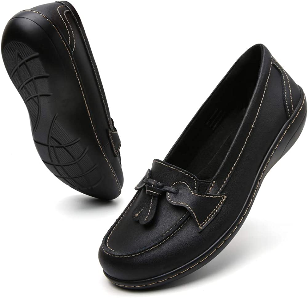 Maichal Loafers for Women Slip On Leather Comfort Rubber Sole Flats Shoes