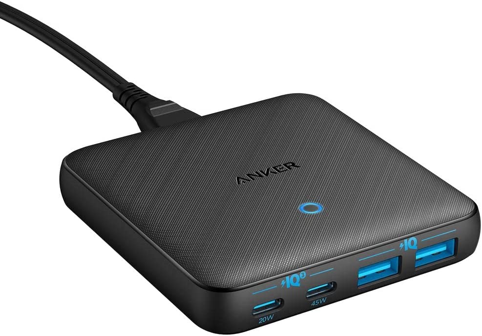Anker 63W 4 Port PIQ 3.0 & GaN Fast Charger Adapter, PowerPort Atom III Slim Wall Charger with Dual USB C Ports (45W Max), for MacBook, Laptops, iPad Pro, iPhone, and More