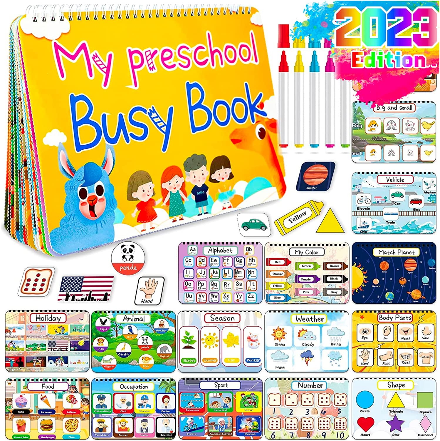 HeyKiddo Toddler Busy Book, 2023 Newest Autism Toys for Kids, Preschool Learning Activity Binder, Educational Book for Autism & Special Needs, Drawing Book for Home School Learning