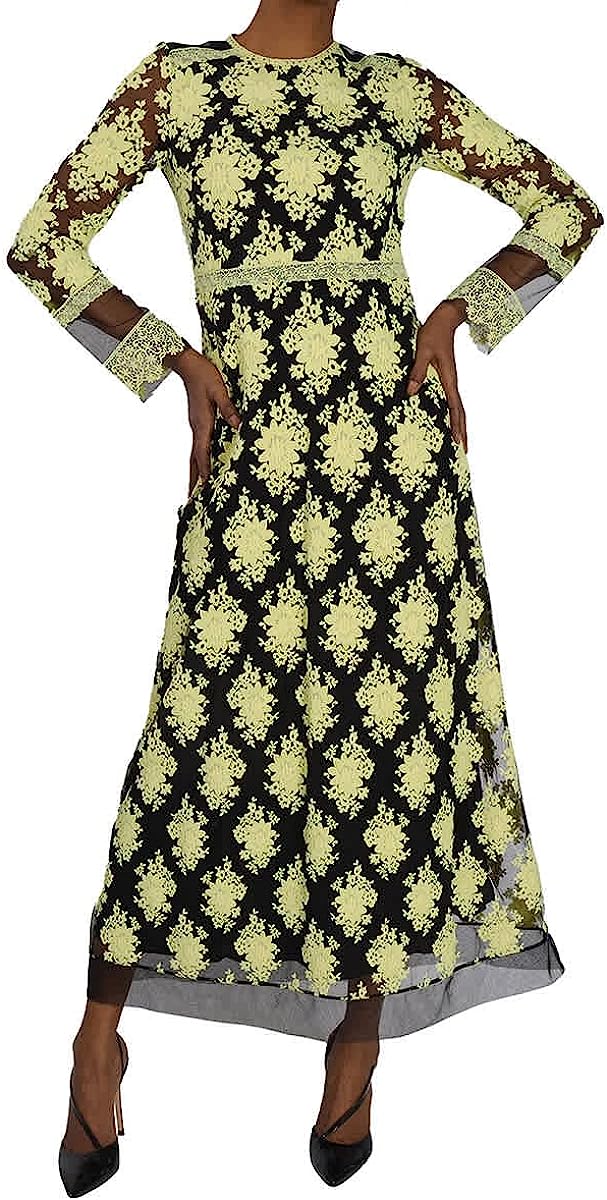 BURBERRY Floral-Embroidered Long-Sleeve Dress, Brand Size 8 (US Size 6) Yellow
