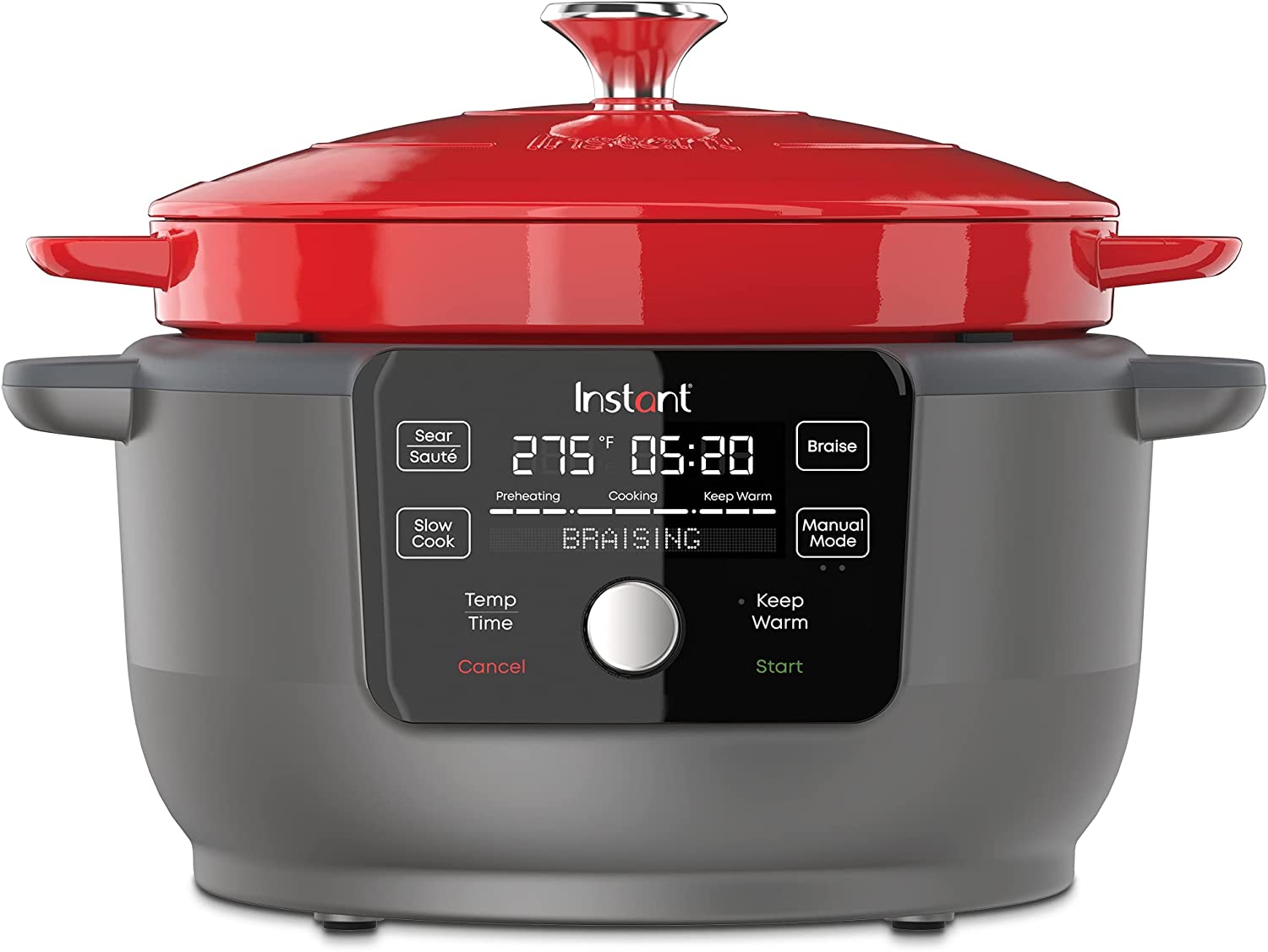 Instant Pot, 6-Quart 1500W Electric Round Dutch Oven, 5-in-1: Braise, Slow Cook, Sear/Sauté, Cooking Pan, Food Warmer, Enameled Cast Iron, Free App With 50 Recipes, Perfect Wedding Gift, Red