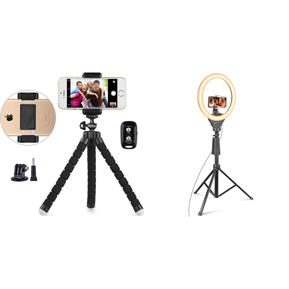 Phone Tripod， UBeesize Portable and Adjustable Camera Stand Holder with Wireless Remote and Universal Clip， Compatible with Cellphones， Sports Camera