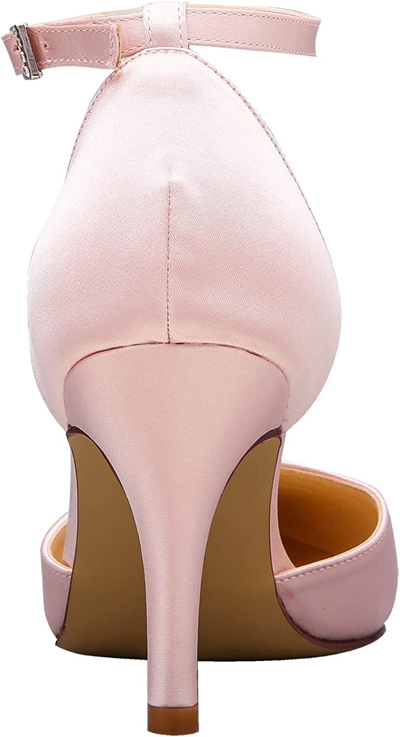 ELEGANTPARK Women Pointed Toe High Heel Pumps Satin Ankle Strap Wedding Bridal Evening Party Dress Shoes