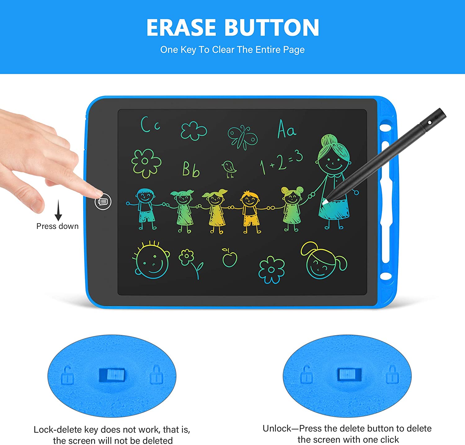 LCD Writing Tablet 10 Inch Toddler Doodle Board ,Colorful Drawing Tablet, Erasable Reusable Electronic Painting Pads, Educational and Learning Kids Toy for 3 4 5 6 Year Old Boys and Girls(Blue)