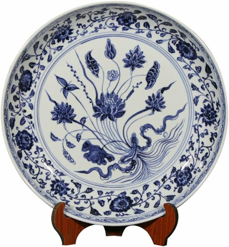 LIUYUNQI 16 Inch Antique Classic Hand Painted Blue and White Decoration Round Ceramic Plate