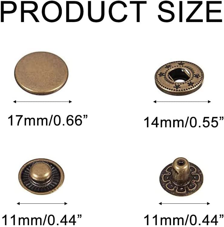 24 Sets Heavy Duty Leather Snap Fasteners Kit, BetterJonny 17mm Metal Snap Buttons Press Studs Leather Rivets Snaps with 4 Setter Tools for Clothes Bracelet Jackets Jeans (Silver)