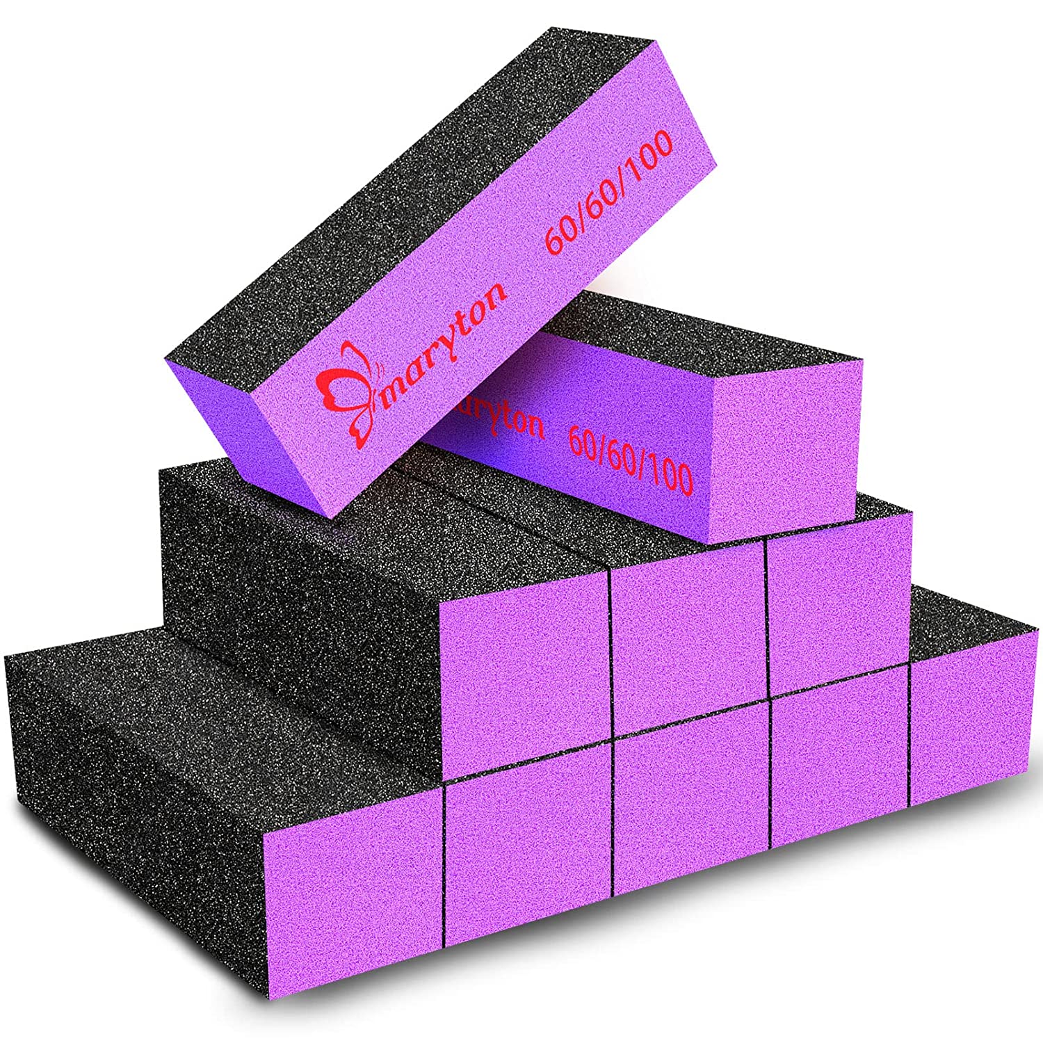 Maryton Nail Buffer Sanding Block Polisher Buffing File 60/100 Grit for Acrylic Nail Art Kit Manicure Tools 10 PCS (Black Purple)