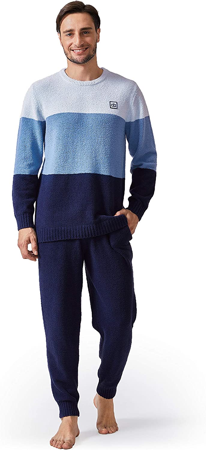 DAVID ARCHY Men's Plush Fleece Sleepwear Warm Cozy Long Sleeve Top & Bottom Pajama Set Nightwear