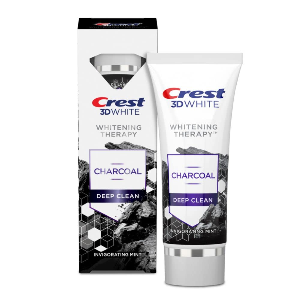 Crest 3D White Whitening Therapy Charcoal Deep Clean Fluoride Toothpaste, Invigorating Mint, 3.5 Ounce