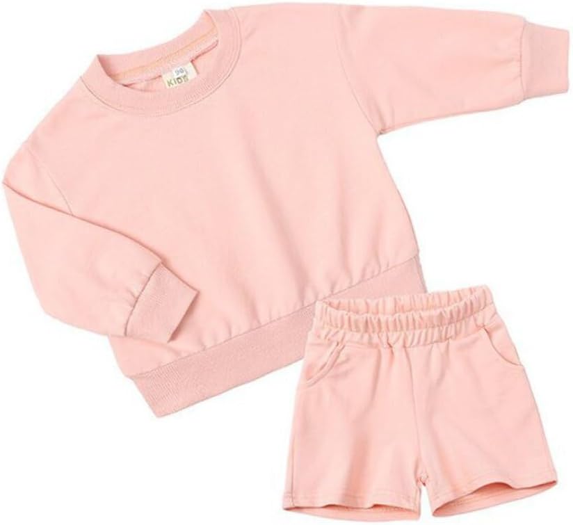 QueenLine 10Sets Bulk Items Wholesale Children Sets Long Sleeves Pullover Tops Hoodie + Shorts Two Piece Sets Casual Solid Tracksuits Pink 140cm
