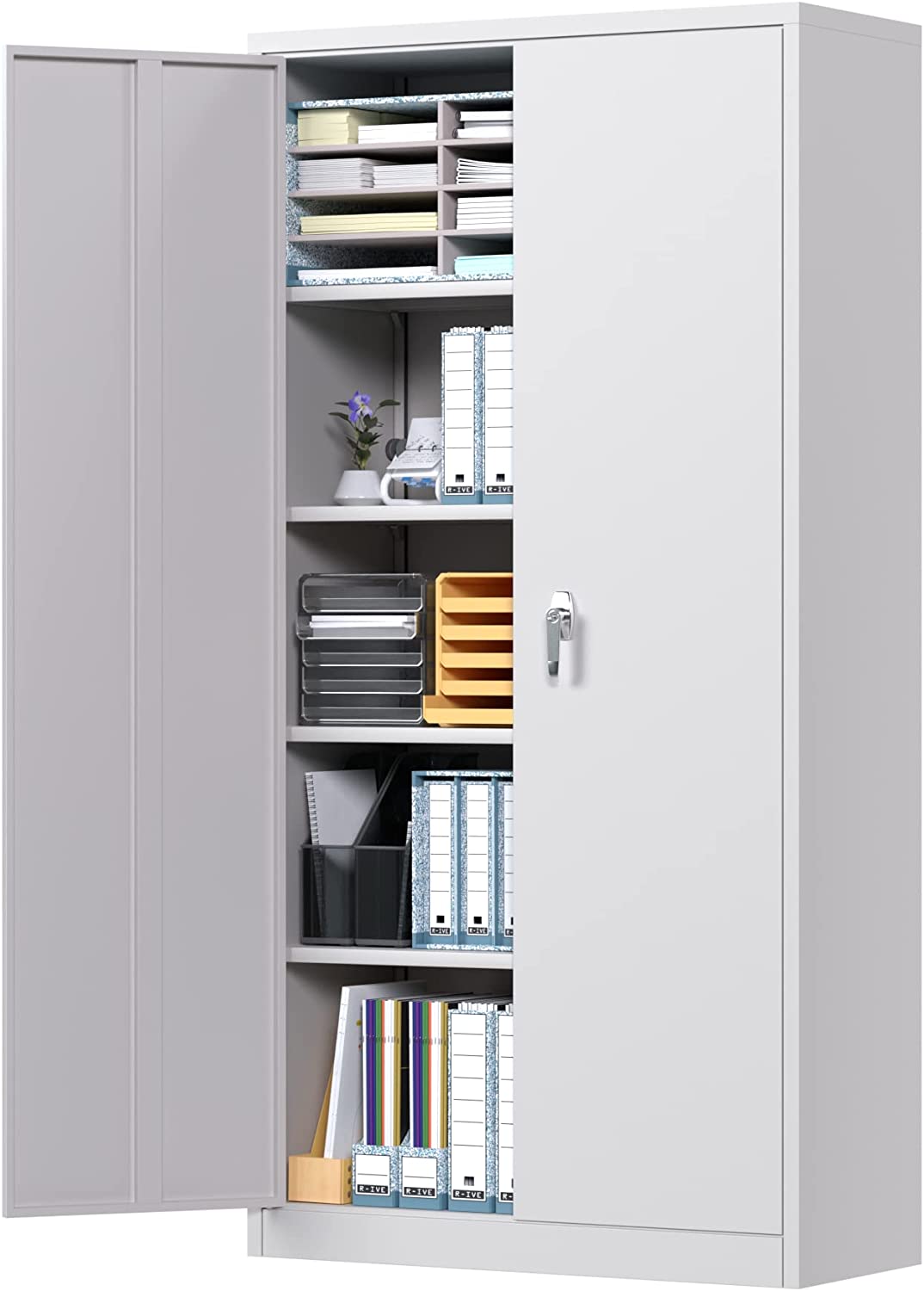 2 Doors Rolling Adjustable Shelves Metal Storage Cabinet Black/Grey for Garage Utility Room