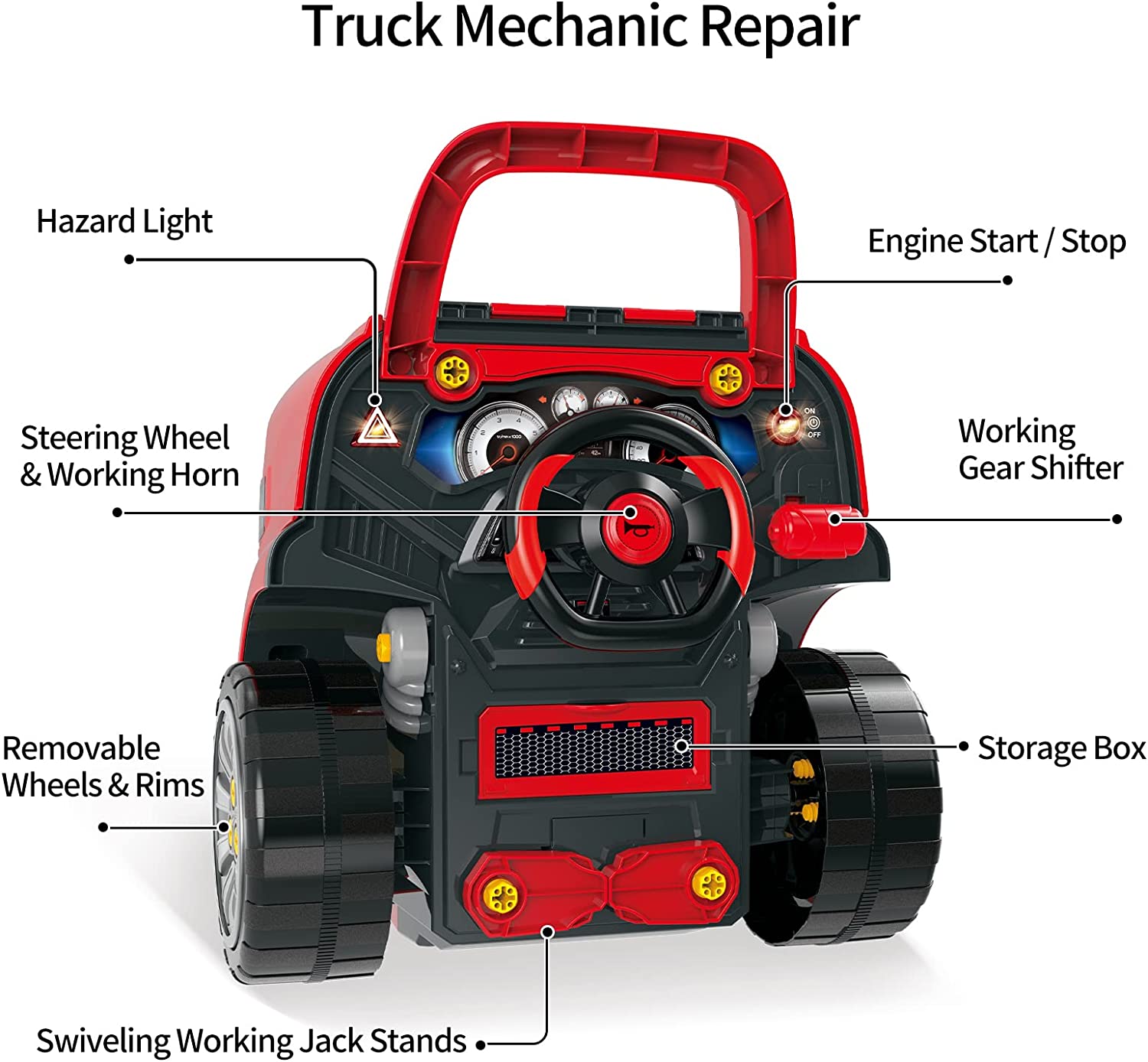 Deejoy Large Truck Engine Toy, Big Truck Builder Kit for Toddlers 3-5, Kids Mechanic Repair Set, Removable Engine Workshop with Light and Sound, Gift for 4 5 6 7 8 Boys