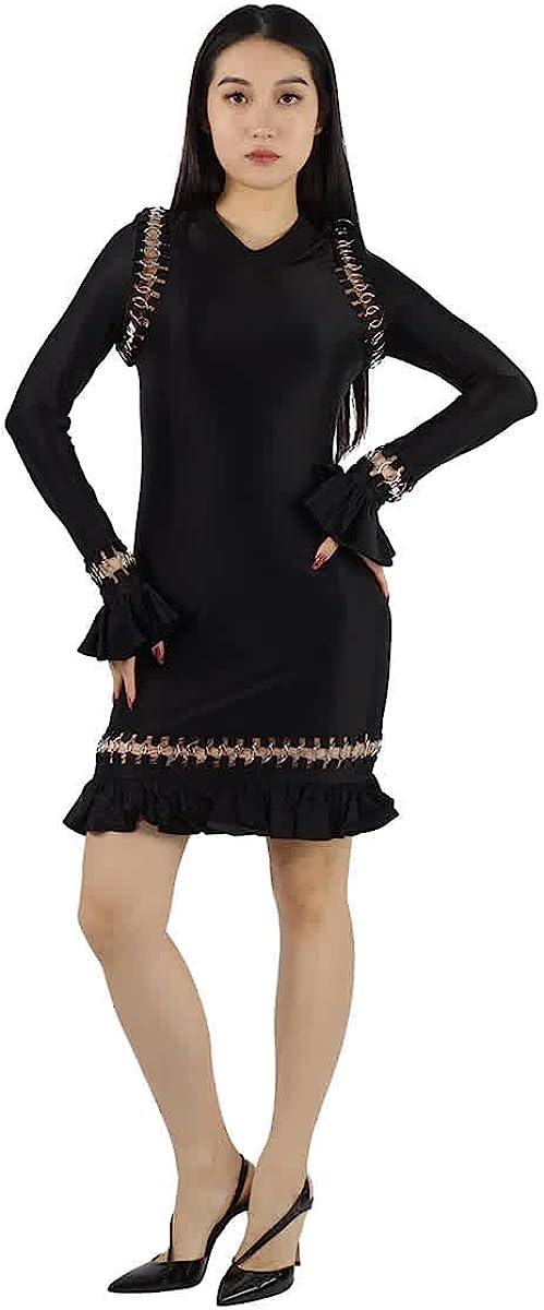 BURBERRY Ladies Black Ring Pierced Stretch Jersey Mini Dress, Size Small